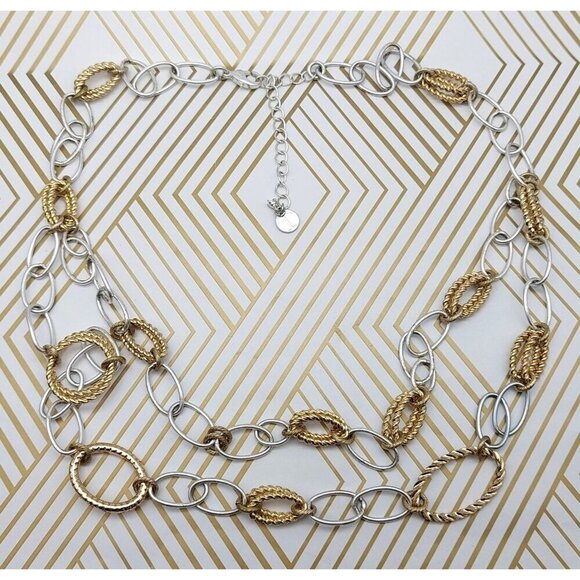 Talbot's Chunky Chain Double Strand Two Tone Statement Necklace Smooth Twisted - Picture 8 of 9